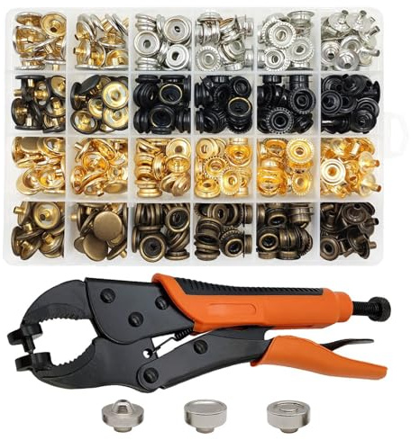Pinza Bottoni Automatici 100 Pezzi, Bottoni Metallo 15mm con Matrici | Metallo Resistente | 3 Matrici Intercambiabili | Kit Completo 100 Pezzi | Ideale per Jeans, Teloni e Fai da Te