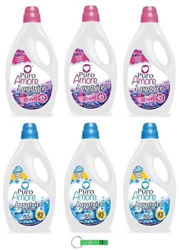 Puro Amore Pack de test de lessive Blu Rose Hygiene 6 x 2025 ml – Lessive liquide idéale pour les vêtements blancs et colorés – 45 lavages + porte-clés Beni Culinari gratuit