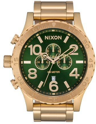 Nixon 51-30 Chrono Herren Armbanduhr 51 mm Silber Grau, Quarz Chronograph mit Edelstahlgehäuse und Edelstahlarmband, 30 bar wasserdicht, A1389-1919-00
