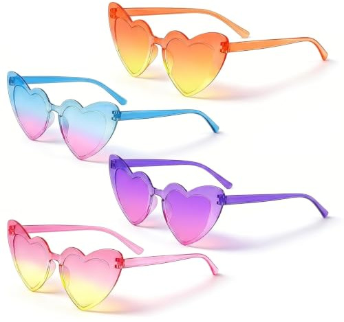YEDPGUE 4 Paires Lunette Coeur, Lunettes de Soleil Vintage, Dégradé Lunettes de Fête en Forme de Cœur, Lunettes de soleil en forme de cœur pour fêtes d'enfants, Pour Fête, Voyage, Séance Photo, Mariag