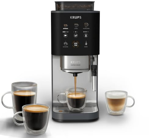 KRUPS - Coffee Crush Edition Machine à Café Ultra Compacte - Buse - 15 bars | Cafetière à grain avec broyeur - Prépare espresso cappuccino - Interface intuitive - Format compact 15cm - Nettoyage rapide