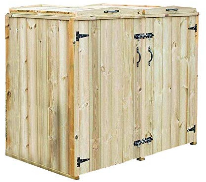 DOUBLE 140L WHEELIE BIN WOODEN STORE STORAGE CHEST