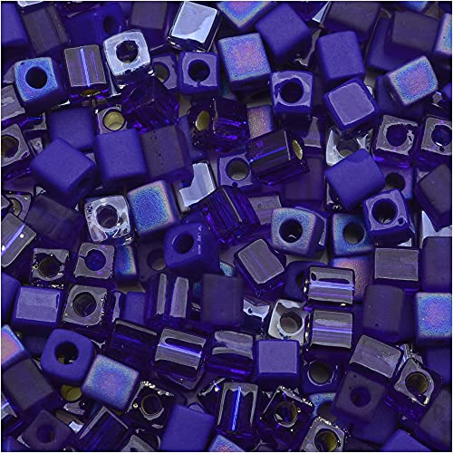 Miyuki Perles carrés 4 mm Lot mélangé pot-pourri de bleu cobalt 10g