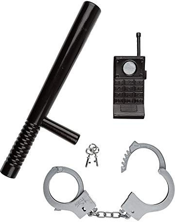 Idena 8040006 - Polizei- Set, Schlagstock, Handschellen und Walkie-Talkie, 3-teilig, Schwarz