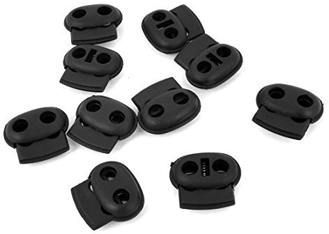 sourcing map Kordelstopper 2 Loch Stopper Kordel 5mm 10 Stück aus Kunststoff Schwarz Enden Geflochten Kordel-Verschluss Stopper Kordelklemme