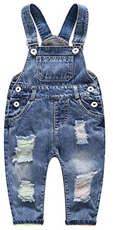 KIDSCOOL SPACE Salopette Jeans per Neonati e Bambini Piccoli con Fori Strappati,Azzurro,18-24 Mesi