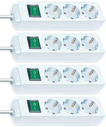 Brennenstuhl Eco-Line Lot de 4 multiprises à 3 prises avec sécurité enfant, interrupteur et câble de 1,5 m Blanc