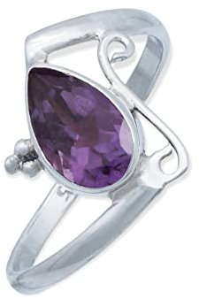 mantraroma Ring Silber 925 Damen Amethyst facettiert Edelstein lila schlicht groß modern