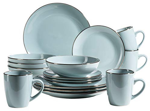 Mäser Kombiservice, Steinzeug METALLIC RIM Blau, 16-teilige, Hellblau