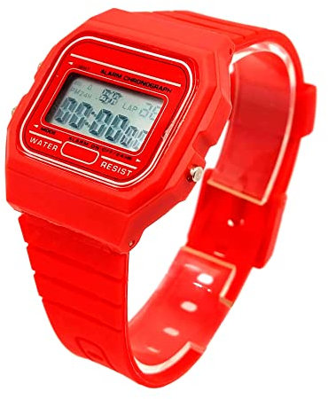BDM - Montre Classique Casiopea Original pour Hommes, Femmes, Filles ou garçons avec Bracelet numérique avec Alarme. Un Cadeau Vintage - Rojo
