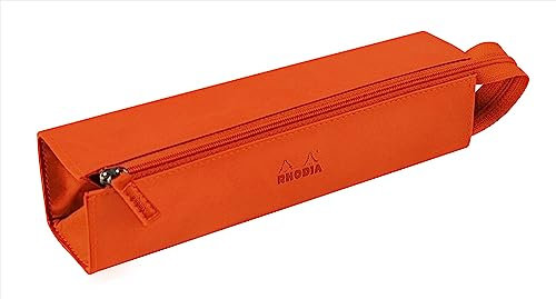 Rhodia 319024C - Schlampermäppchen Rhodiarama, rechteckig 23x5x5 cm, flache Öffnung, langer Reißverschluss, praktisch und elegant aus Kunstleder Tangerine, 1 Stück