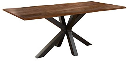 SAM Esszimmertisch 220x100cm Toledo, echte Baumkante, Akazienholz nussbaumfarben, massiver Baumkantentisch mit Spider-Gestell Mattschwarz