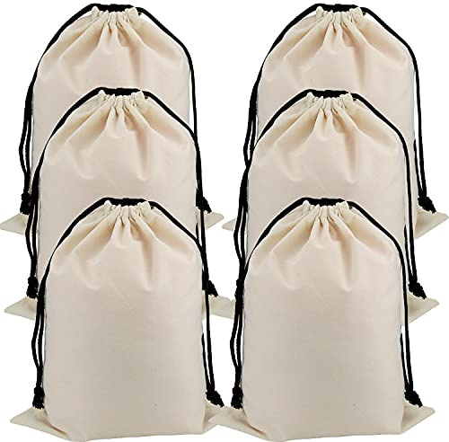 Set of 6 Cotton Travel Portable Shoes Storage Bags Organizer with Drawstring 6PCS S Size 15 x 11.5 inches (38 x 29cm)