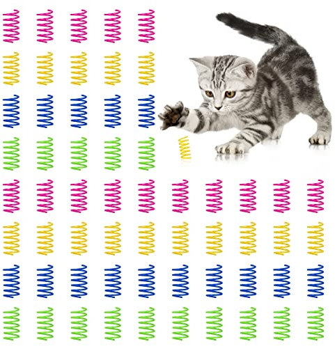 Heveer Katze Spielzeug Kunststoff Spiralfedern Bunte Spiralfedern Kreatives für Katzen Kätzchen Interaktives Spielen 60 Stücke