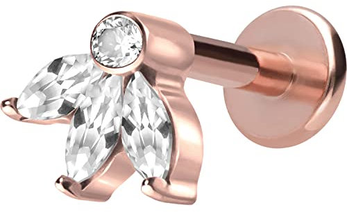 PIERCINGLINE Titan Labret mit Gewinde LOTUSBLÜTE Piercing Lippe Nase Ohr Helix Roségoldfarben 1,2 x 6 mm