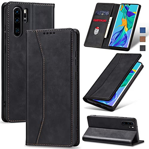 Jasonyu Handyhülle für Huawei P30 Pro Hülle Leder Flip Klappbare Stoßfeste Magnetische Premium PU Leder Standfunktion Kartenfächern Schutzhülle Klapphülle für P30 Pro,Schwarz