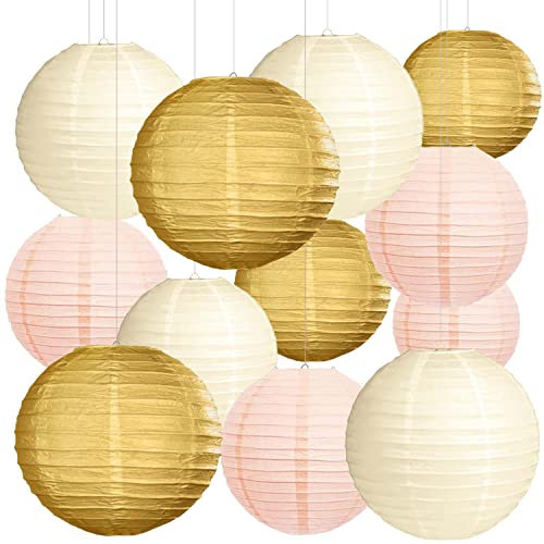 YBwanli Papierlaterne 12 Stücke Lampions Weiße Papier Laterne Hängende Runde Papierlaternen für Hochzeit Geburtstag Feiern Garten Deko,Geeignet für Innen- und Außenszenen