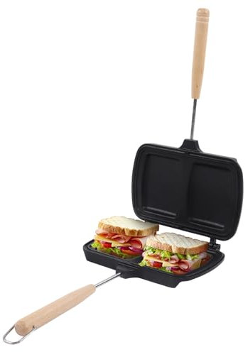 Natudeco Panino per panini, padella antiaderente a doppia faccia per panini portatili con doppio panino in alluminio padella per colazione utensili da cucina
