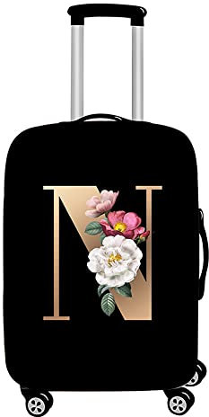 Hixingo Elastisch Kofferhülle Kofferschutzhülle, 3D Alphabet Rose Blumen Druck Koffer Schutzhülle Staubdichte Reisekoffer Hülle Trolley Case Schutzhülle Reisegepäckabdeckung (N,M (22-24 Zoll))