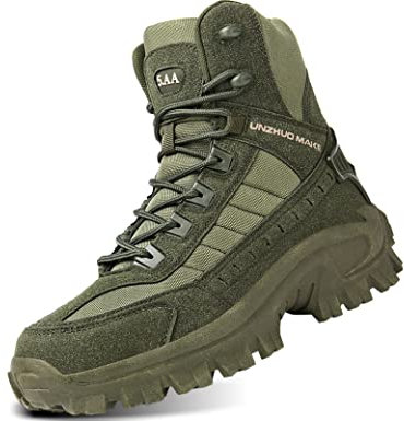 5.AA B21 Stivali da Trekking da Uomo Stivaletti con Lacci e Cerniera Antiscivolo Stivali in Pelle Traspiranti alla Moda verde 43 EU