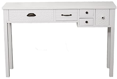 DRW Console de Table d'entrée avec 5 tiroirs en Bois Blanc 120x34x78cm