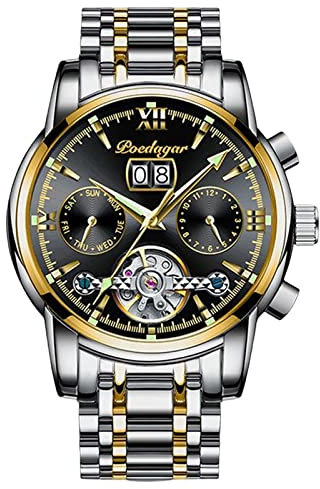 RORIOS Automatik Mechanische Uhr mit Edelstahlband Klassische Leuchtende Wasserdicht Armbanduhr für Männer