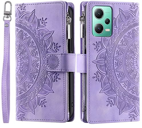 VEEMOS Handyhülle für Xiaomi Redmi Note 12 5G hülle Klappbar Blumen Handytasche Schutzhülle Klapphülle mit Kartenfach Handy Tasche Book Cover Flip Case Ständer - Lila