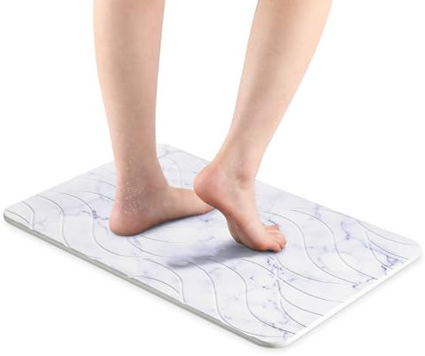 Navaris Tapis de Bain diatomite - Tapis en Terre de diatomée 60 x 39 x 0,9 cm antidérapant Absorbant séchage Rapide pour Sol Salle de Bain Douche - Tapis Aspect marbre Blanc