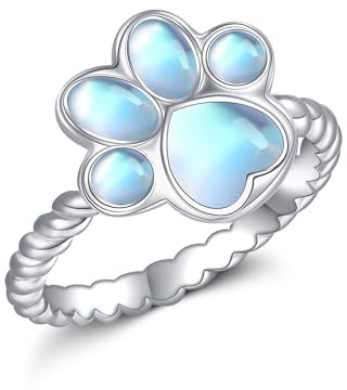 Paw Print Ring Sterling Silber Mondstein Katze Pfote Ringe Paw Print Schmuck Geschenk für Frauen