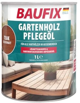 BAUFIX Gartenholz-Pflegeöl teak, seidenmatt, 1 Liter, lösemittelhaltiges Holzöl für den Außenbereich, mit Imprägnierwirkung