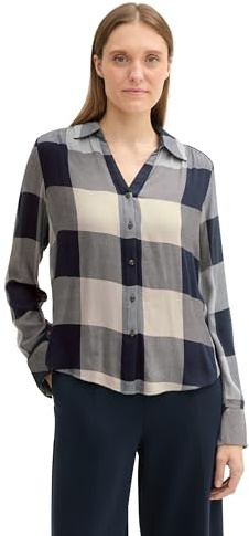 Tom Tailor Damen Bluse mit Karomuster, 36218 - Blue Check Design, 42