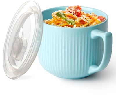 NUTRIUPS Soup Bowls with Handles, 900ml Microwave Soup Bowl with Lid, Soup Mug with Handles, Blue Bowl for Ramen, Noodle, Porridge (Blue)