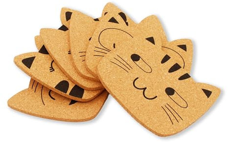 Winkee - Katzen Familie I 6 Verschiedene Katzengesichter Korkuntersetzer in süßen Designs I Hochwertige Coaster für Gläser, Tassen, Becher I Cute Cat Family