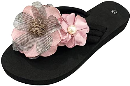 IQYU Chaussures de plage pour femme - Tongs fleurs - Respirantes - Légères - Élégantes - Sandales de bain douces - Sandales plates tendance avec fleurs - Sandales de loisirs
