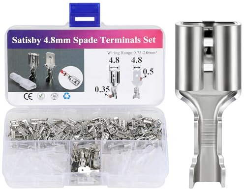 Set di 100 spatole piatte da 4,8 mm, 30 connettori piatti e 50 manicotti isolanti, stagnazione in ottone altamente conduttivi, connettori 4,8 mm