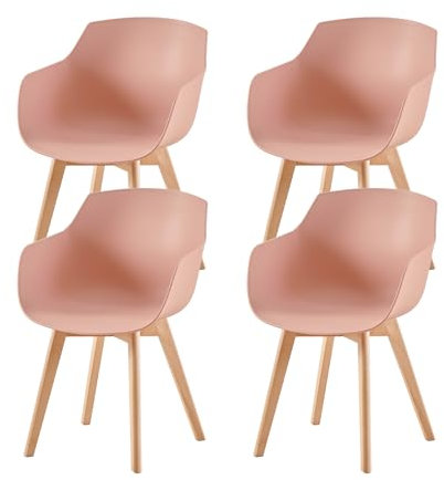 EGGREE Set di 4 Poltrone e Sedie da Pranzo dal Design Moderno, 4 Sedie da Cucina Scandinave con Legno di Faggio - Rosa Fumé