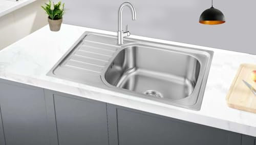 Omeere, 75 x 45 x 18 cm, Kitchen Sink, 304 Stainless Steel, Material Thickness 0.8 mm, Sink, Sink, Built-in Sink, Square 1 Basin, Small Kitchen (Left Shelf)