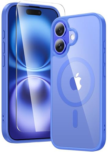 FNTCASE for iPhone 16 Plus Case: Clear Case Magnetic Military Grade Drop Protection Anti Yellowing Cell Phone Cover Rugged Shockproof Protective Bumper Transparent Cases - Ultramarine