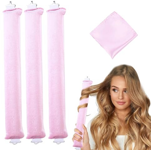 3 Stück Hitzefreie Lockenwickler, Haar Locken über Nacht, Lockenwickler Über Nacht mit Haken, Heatless Curls Große Locken, für Verschieden Haartypen, Langes und Kurzes Haar Verwendet Werden (Rosa)