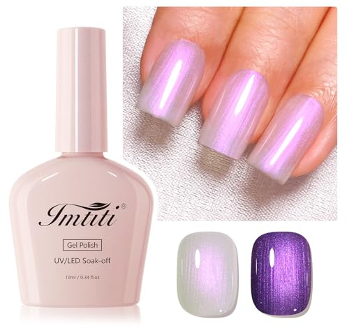 Imtiti Gel Nail Polish 10ML Pearl White Shimmer Soak Off UV LED Gel Polish Opal Aurora Iridescent Lavender Shade Long Lasting 28+ Days High Gloss Salon Nail Art Lacquer for Women Girls Gift 0.34 fl oz