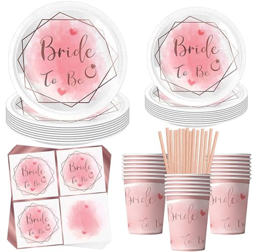 Aitsite 100 Stück Zukünftige Braut Partygeschirr Set, Braut Partyteller Geburtstag für 20 Gäste, Hochzeiten Geburtstag Geschirr, Hochzeiten Party Deko Set, Kindergeburtstag Teller Becher Servietten