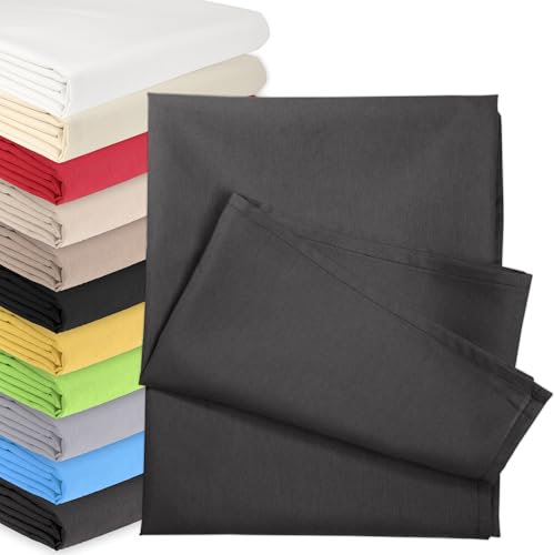 Bettlaken OHNE Gummizug 200 x 220 cm Anthrazit (85% Baumwolle 15% Poly) Betttuch Glatte Betttücher Baumwolle Laken Haustuch Leintuch