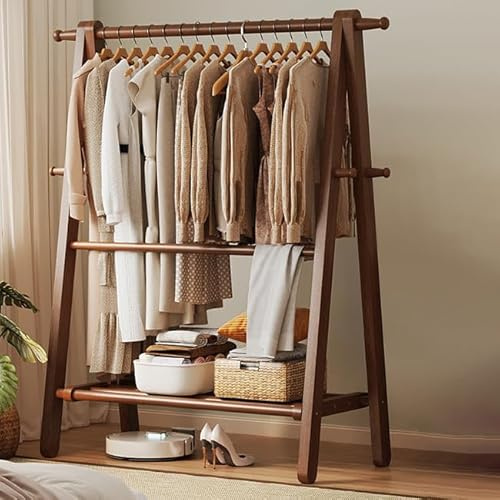 Cutfouwe Holz Kleiderständer Garderobe, große Faltbare hängende Kleidung, Stand Kleiderständer mit Lagerung Regal, Kleidung Lagerung, Home Organisation, natürliche Buche,39 with Pants Rack