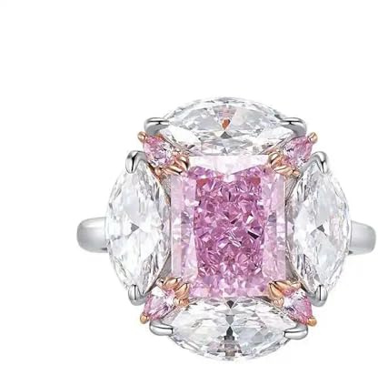 GWSGSFAS Anello Regolabile in Argento Sterling 925 con zircone Rosa Quadrato per Donne Anelli di Fidanzamento Gioielli di Lusso Vintage Femminili - Argento - Regolabile