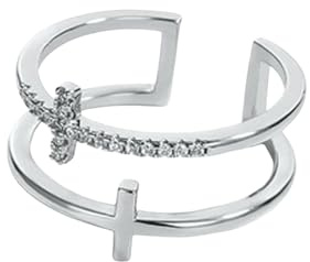 Sumpgle Doppelkreuz verstellbarer offener Damenring minimalistischer Zeigefingerschmuck mit mikrogefassten Zirkonia, trendiger Boho-Chic