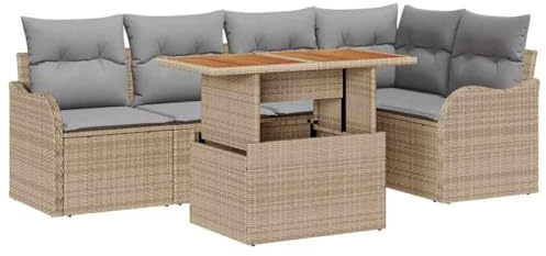 vidaXL 6-TLG. Garten-Sofa-Set mit Kissen, modulares Design, Beige und Grau, wetterfestes Rattan für Balkon, Terrasse, vielseitiges Sitzmöbel für zu Hause