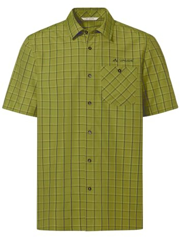 VAUDE Albsteig Shirt III – Herrenhemd aus Lyocell mit UPF 50, Kurzarm-Hemd schnelltrocknend und kühlend, 147 g – ideal zum Wandern – Dark Leaf, Größe: L