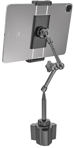 Kolasels Heavy Duty Metal Cup Holder Tablet Car Mount, One-Touch Adjustment Magic Arm Cup Holder Tablet Mount for Cars, SUVs, Trucks, Compatible with iPad Pro Air Mini, iPhone, Z Fold, 4-13 Devices