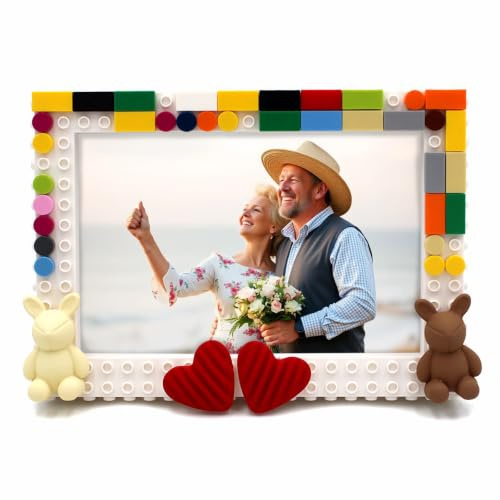 Fenzonmic DIY Picture Frame, Building Blocks Picture Frame, Heart | Morse Code Hidden Messages, Vertical / Horizontal Display, Reusable, 4x6 Photos, Gift for Birthdays, Home Decor