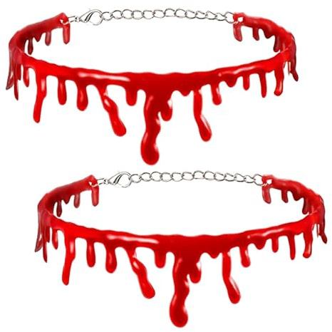 YCICHE 2 Stück Halloween Blut Halskette - Blutstropfen Design, Halloween Dekoration & Kostüm Accessoire, Horror Requisiten für Party und Karneval, Hochwertiges Acryl Schmuckset für Damen und Herren